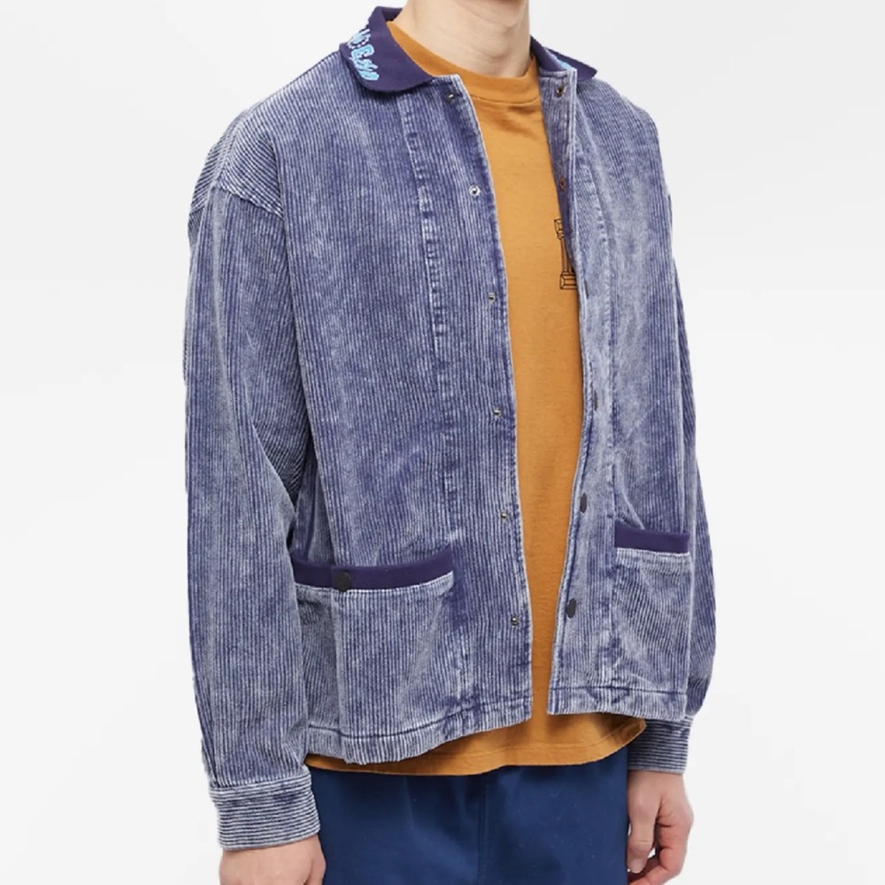 NWT! BRAIN DEAD Bleqched Cord Cabana Shirt - button up jacket NAVY blue -‎ LARGE - Picture 2 of 6